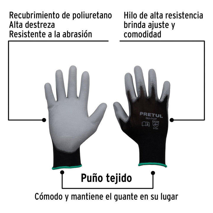 Guantes de nylon recubiertos de poliuretano, M, Pretul - Mundo Tool 