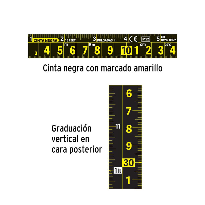 Flexómetro Cinta Negra, 5 m, cinta 19 mm, Truper - Mundo Tool 