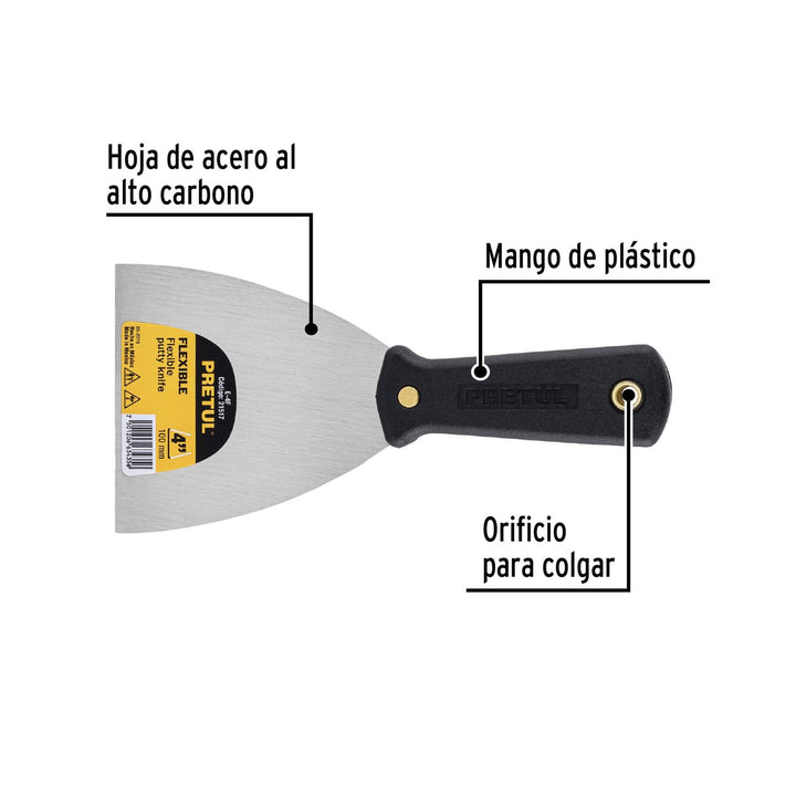 Espátula flexible 4" con mango de plástico, Pretul - Mundo Tool 