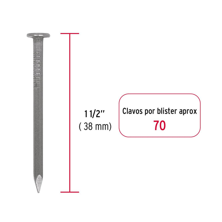 Blíster con 70 clavos estándar 1-1/2" con cabeza, Fiero - Mundo Tool 