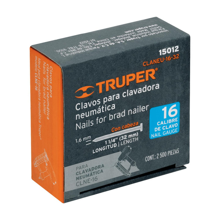 Clavos p/clavadora neumática CLNEU-2-1/2X, 32mm, 2,500 pzas Truper - Mundo Tool 