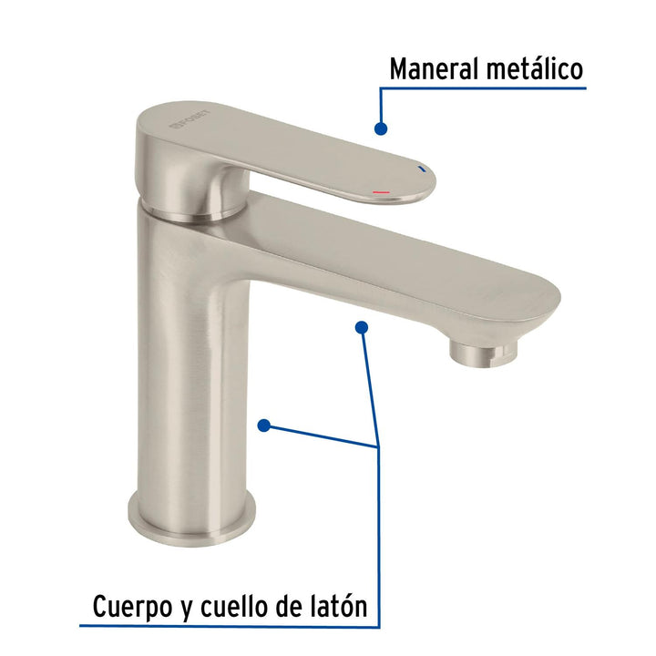 Monomando satín cuello corto para lavabo, Foset - Mundo Tool 