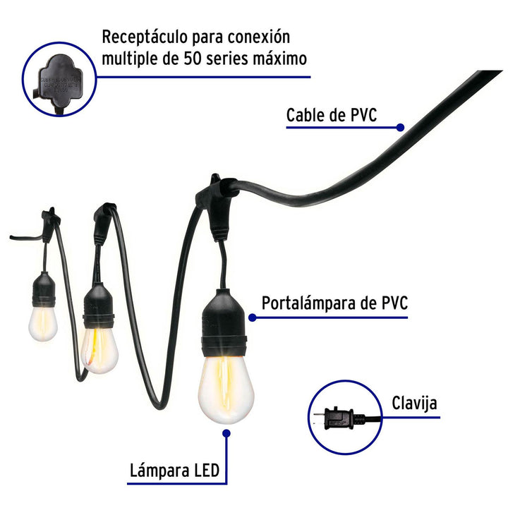 Serie de 7.3 m con 12 luces de LED para exterior, Volteck - Mundo Tool 