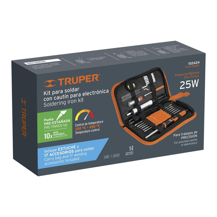 Kit soldadura electrónica con cautín de 25 W, temp regulable - Mundo Tool 