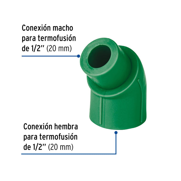 Codo 45° PPR, 1/2', macho-hembra, Foset - Mundo Tool 