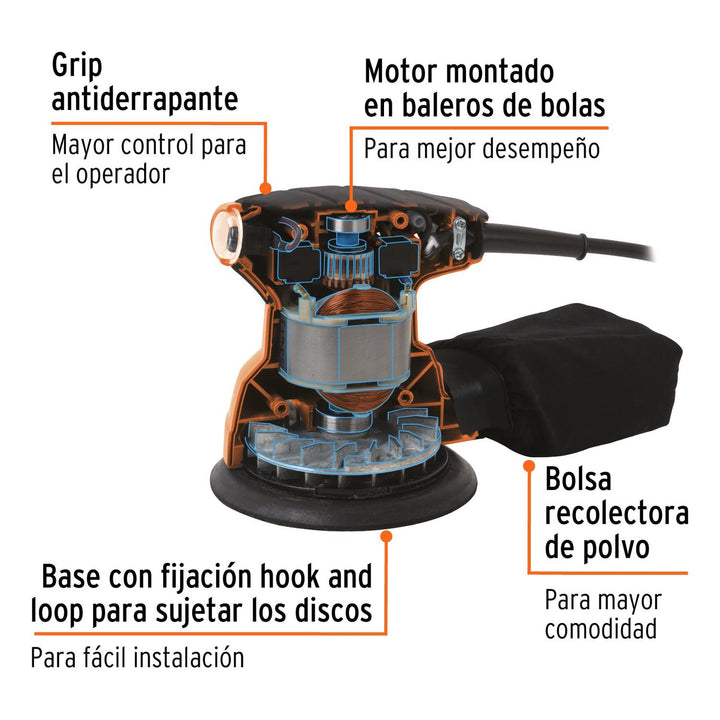 Lijadora roto orbital 5" 260 W, profesional, Truper - Mundo Tool 