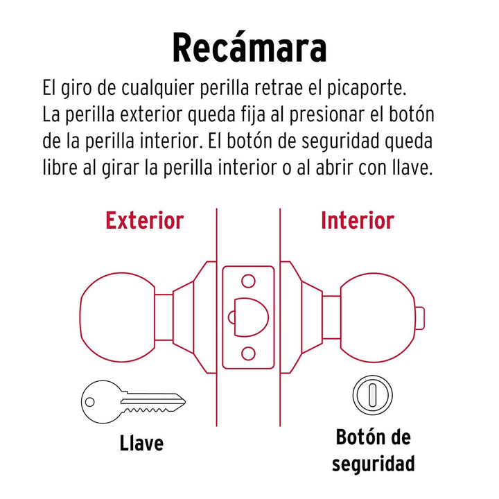 Cerradura tipo esfera, cilíndrico, recámara, negro, Basic - Mundo Tool 