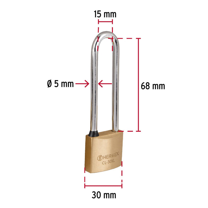 Candado De Latón 30mm Gancho Extra Largo Hermex - Mundo Tool 