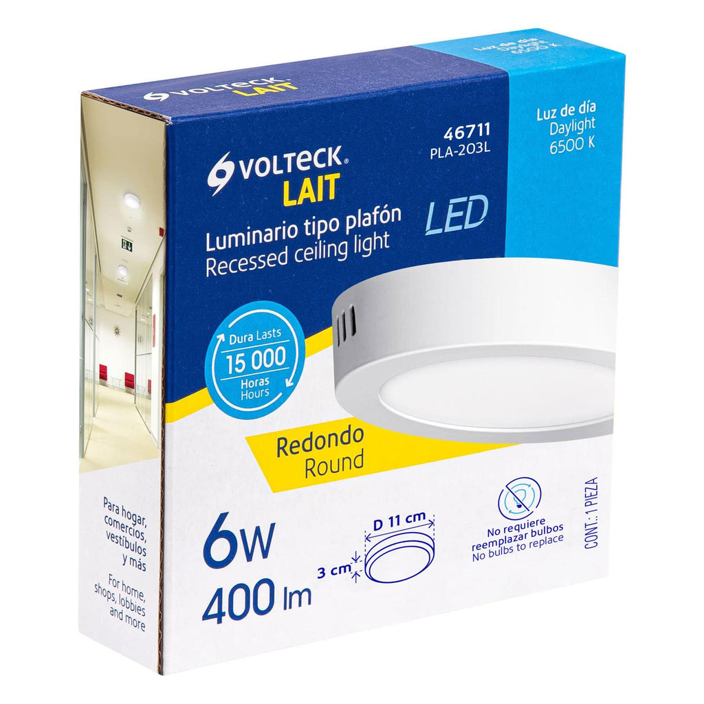 Luminario LED tipo plafón 6 W, redondo, luz de día, blanco - Mundo Tool 