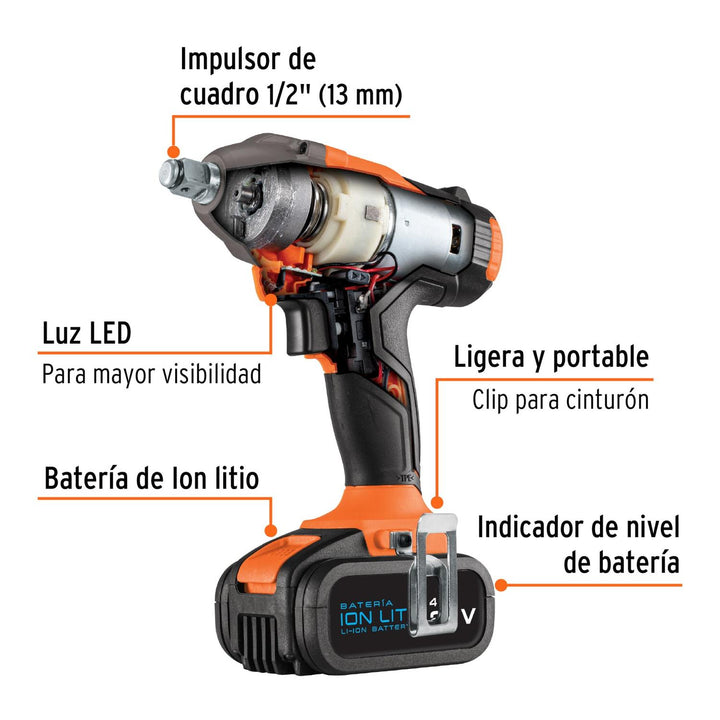 Llave de impacto inalámbrica 1/2" 20 V, profesional - Mundo Tool 