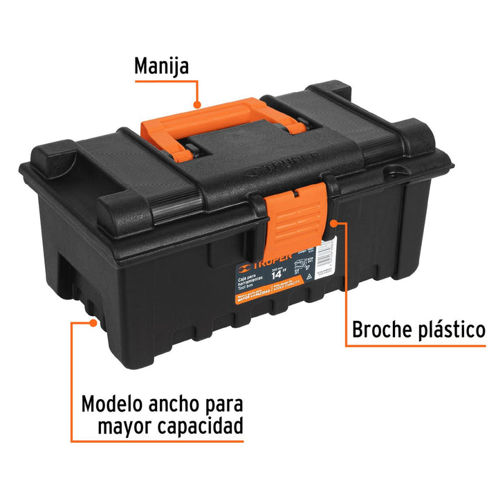 Caja para herramienta de 14" sin compartimentos, Truper - Mundo Tool 