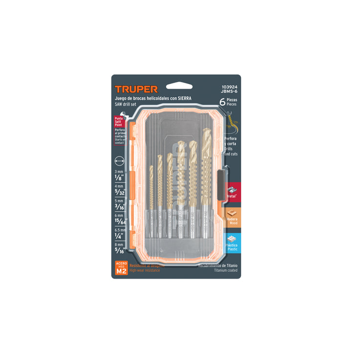 Juego de 6 brocas multimaterial helicoidal con sierra, TRUPE - Mundo Tool 