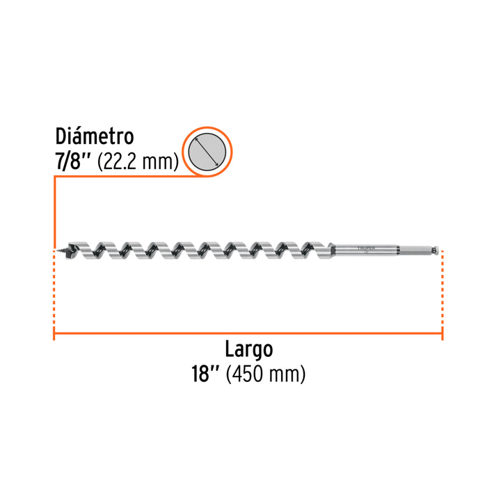 Broca auger tipo berbiquí 7/8' X 18', TRUPER - Mundo Tool 