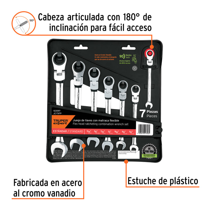 Juego de 7 llaves combinadas std con matraca flexible - Mundo Tool 