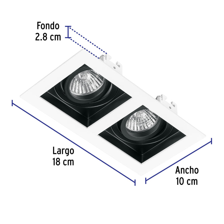 Luminario empotrable con 2 spots dirigibles, blanco, VOLTECK - Mundo Tool 