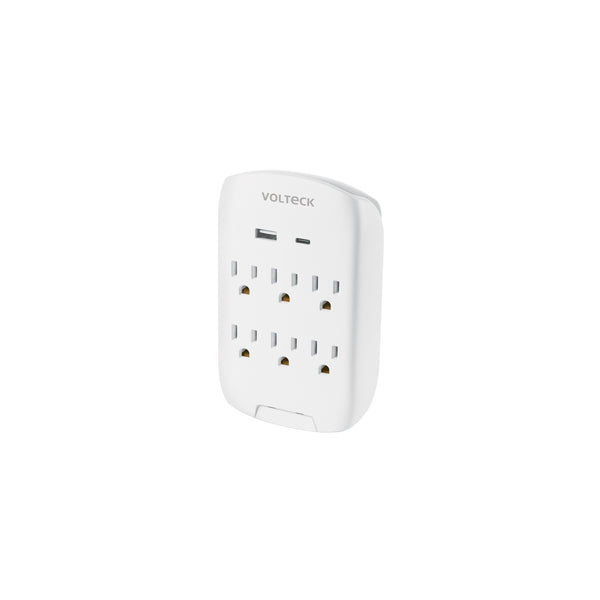 Multicontacto de pared, 800 Joules, 6 contactos y 2 USB A+C - Mundo Tool 