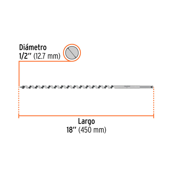Broca auger tipo berbiquí 1/2' X 18', TRUPER - Mundo Tool 