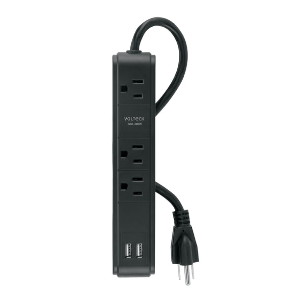 Multicontacto 3 entradas 2 ptos USB sup de picos 300 J negro - Mundo Tool 