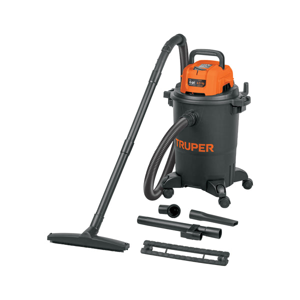 Aspiradora de sólidos y líquidos, 6 gal, plástica, negra - Mundo Tool 