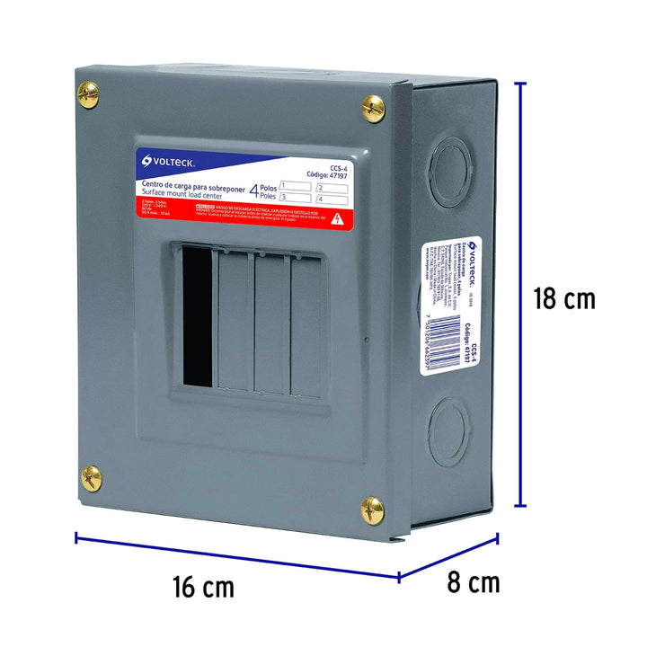 Centro de carga de sobreponer, 4 polos, Volteck - Mundo Tool 