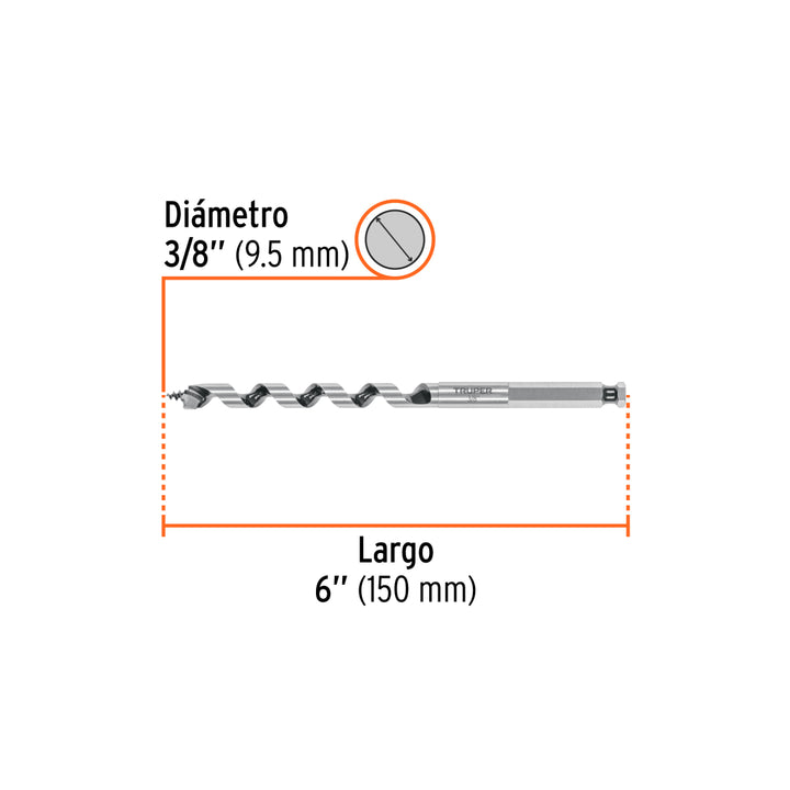 Broca auger tipo berbiquí 3/8' X 6', TRUPER - Mundo Tool 