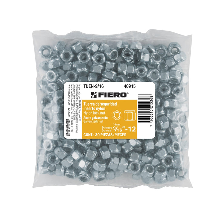 Bolsa con 30 tuercas de seguridad 9/16' acero galvanizado - Mundo Tool 