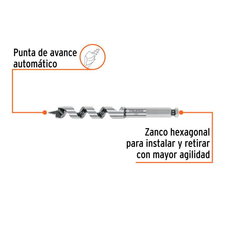 Broca auger tipo berbiquí 5/8' X 6', TRUPER - Mundo Tool 