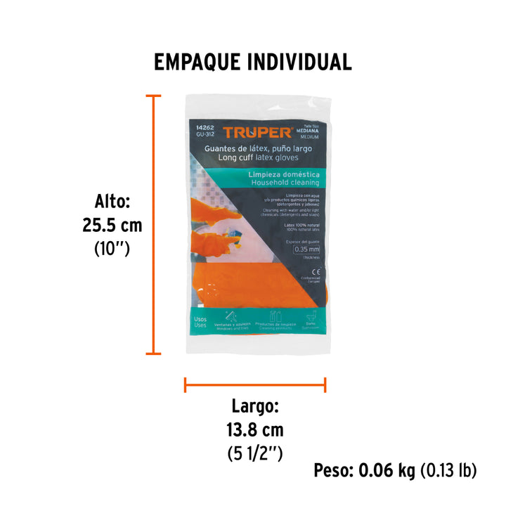 Guantes de látex para limpieza, extra grandes, Truper - Mundo Tool 