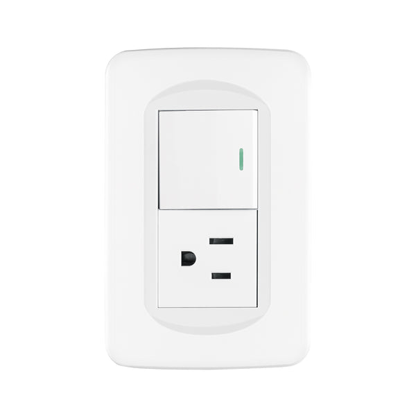 Placa armada interruptor y contacto 1.5 módulos, Toledo - Mundo Tool 