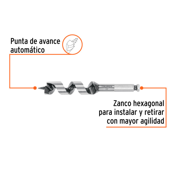 Broca auger tipo berbiquí 7/8' X 6', TRUPER - Mundo Tool 
