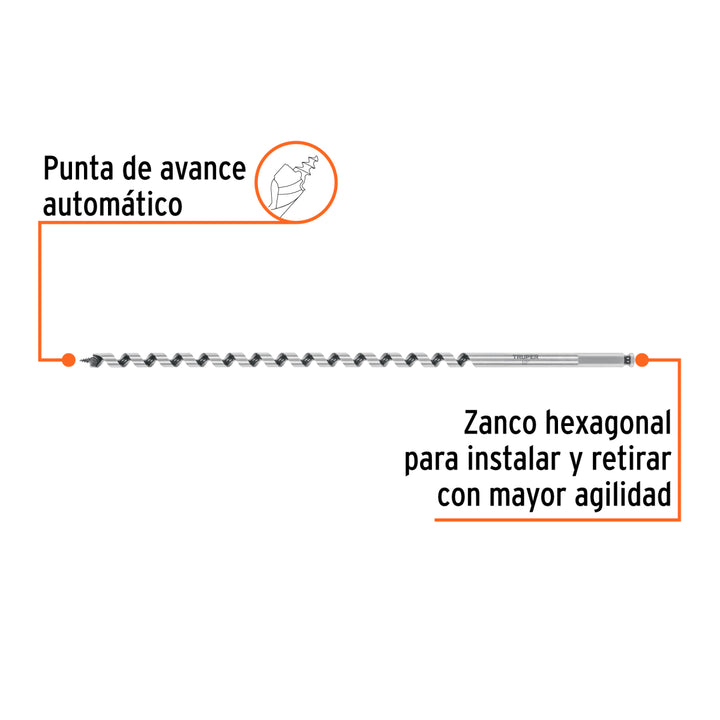 Broca auger tipo berbiquí 1/2' X 18', TRUPER - Mundo Tool 