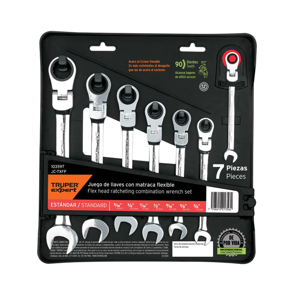 Juego de 7 llaves combinadas std con matraca flexible - Mundo Tool 