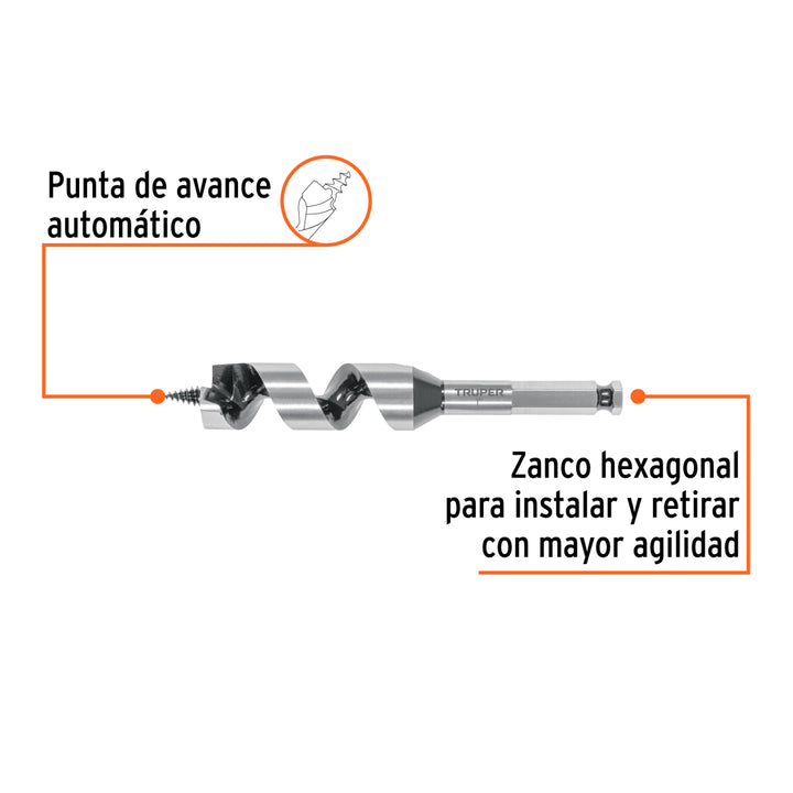 Broca auger tipo berbiquí 1' X 6', TRUPER - Mundo Tool 