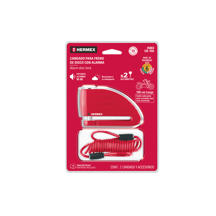 Candado para disco de motocicleta, perno de 7 mm, c/alarma - Mundo Tool 