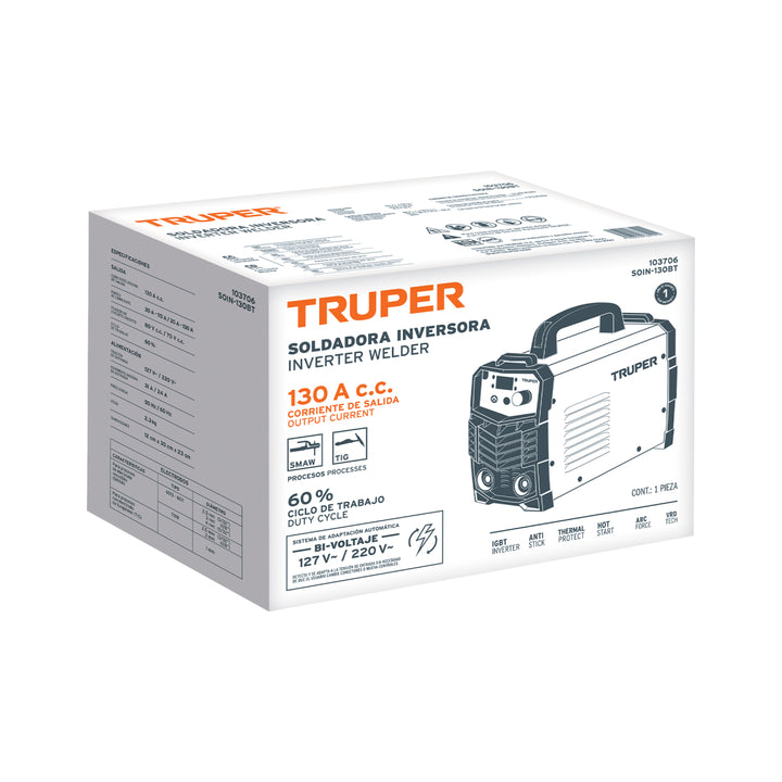 Soldadora inversora 130A, bi-voltaje 127/220V, TRUPER - Mundo Tool 
