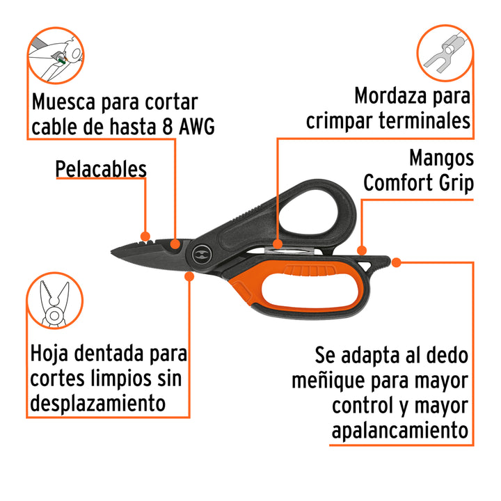 Tijera para electricista, 6', acero inox, oxido negro, EXPER - Mundo Tool 