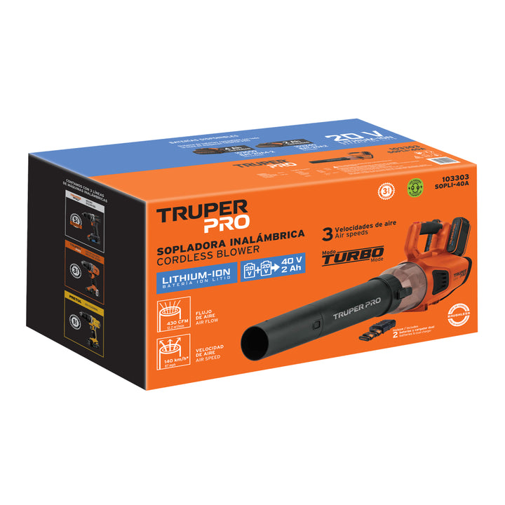 Sopladora inalámbrica 40V, 2 baterías 2Ah, 1 carg.dual, PRO - Mundo Tool 