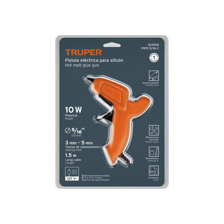 Pistola eléctrica de 10 W para silicón de 5/16', TRUPER - Mundo Tool 
