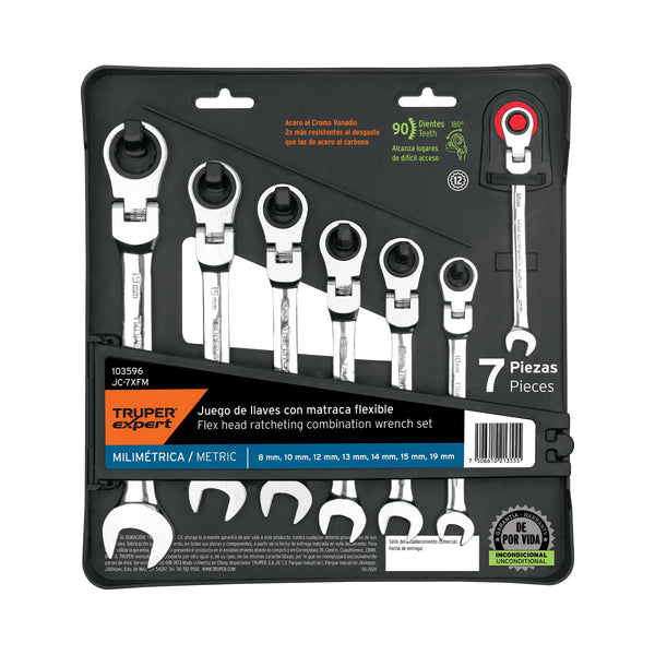 Juego de 7 llaves combinadas mm con matraca flexible - Mundo Tool 