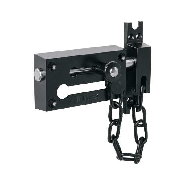 Pasador con cadena para puerta, acabado negro, HERMEX - Mundo Tool 