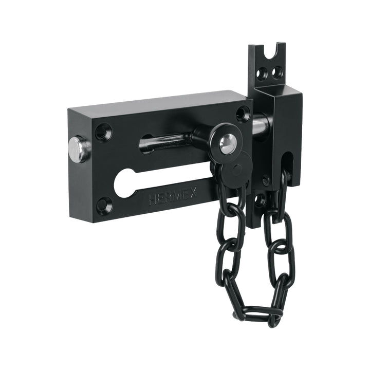 Pasador con cadena para puerta, acabado negro, HERMEX - Mundo Tool 