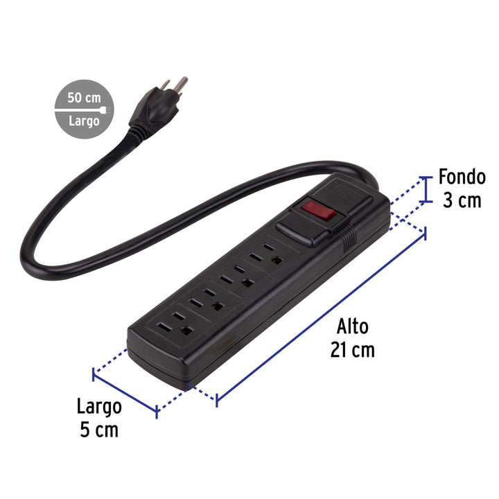 Multicontacto doméstico con 4 entradas, negro, VOLTECK - Mundo Tool 