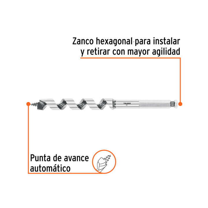 Broca auger tipo berbiquí 1/2' X 6', TRUPER - Mundo Tool 