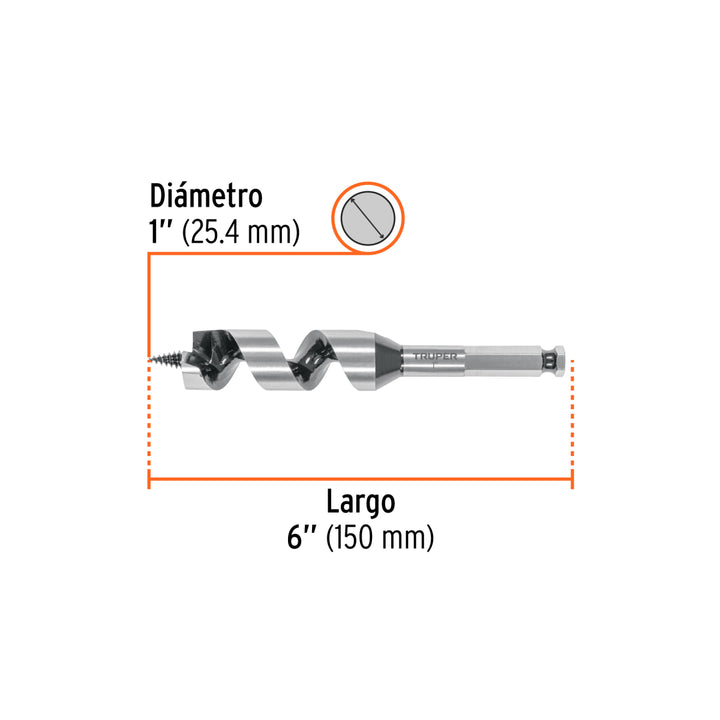 Broca auger tipo berbiquí 1' X 6', TRUPER - Mundo Tool 