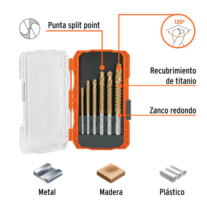 Juego de 6 brocas multimaterial helicoidal con sierra, TRUPE - Mundo Tool 
