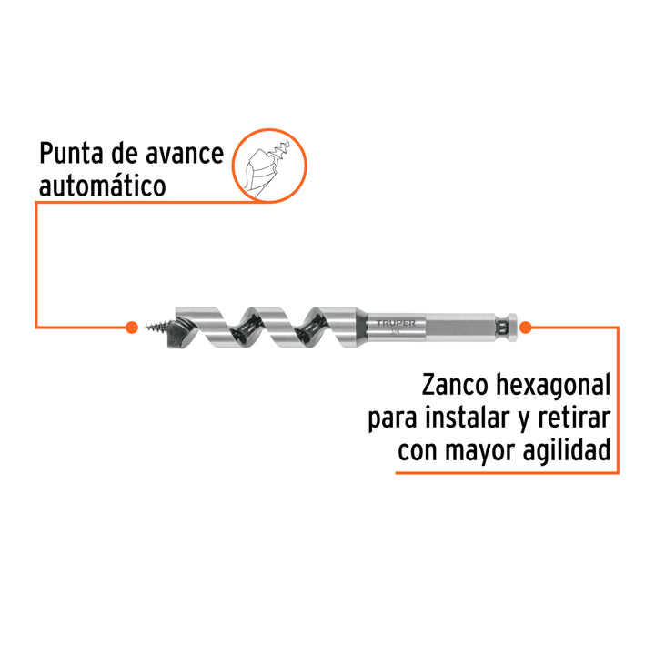 Broca auger tipo berbiquí 3/4' X 6', TRUPER - Mundo Tool 