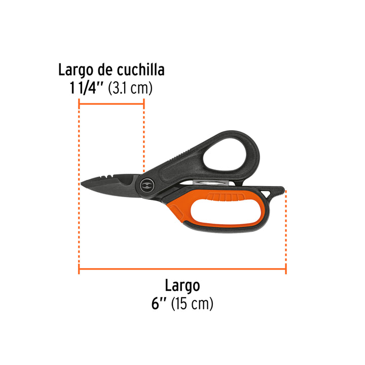 Tijera para electricista, 6', acero inox, oxido negro, EXPER - Mundo Tool 