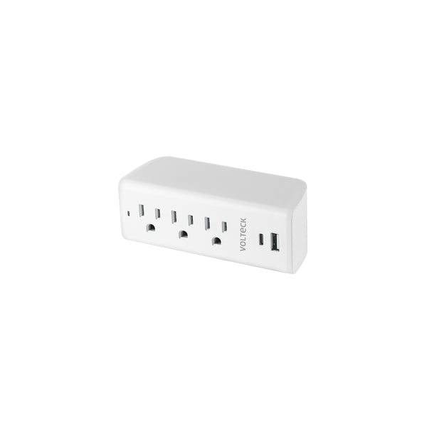 Multicontacto de pared, 490 Joules, 3 contactos y 2 USB A+C - Mundo Tool 