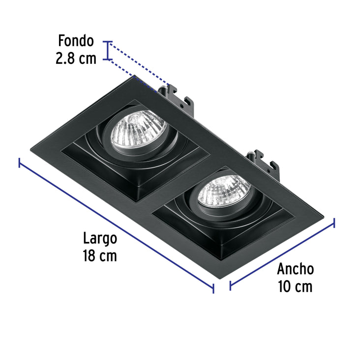 Luminario empotrable con 2 spots dirigibles, negro, VOLTECK - Mundo Tool 
