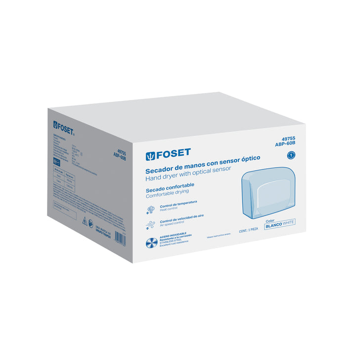 Secador de manos con sensor óptico, acero, blanco, FOSET - Mundo Tool 